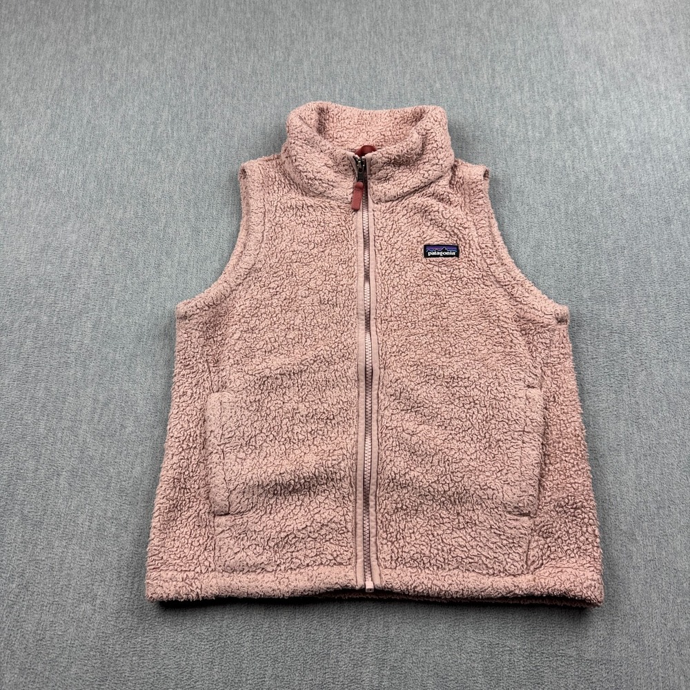 Patagonia Vest Girls Large 12 Pink Sherpa Los Gatos Full Zip Fleece Mock Outdoor